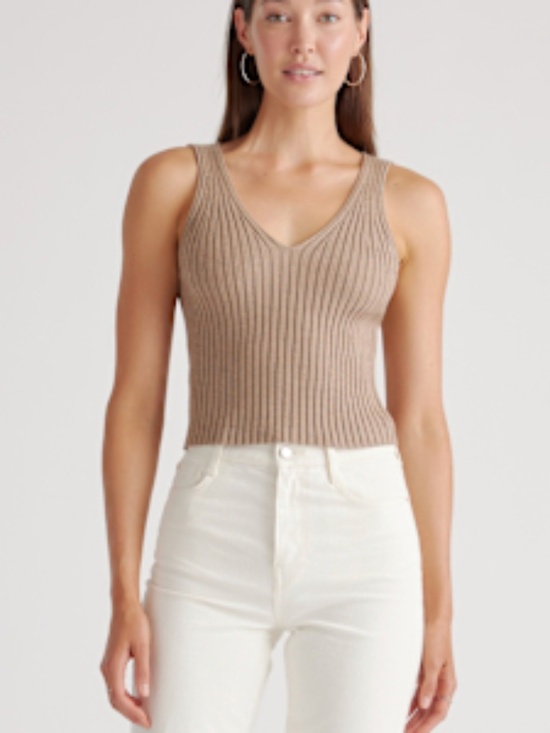 Quince Eco Knit Cropped Sweater Tank - Warm Taupe - Small - Picture 1 of 4